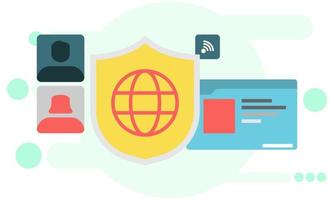 seguridad de la cuenta en el ciberespacio. escudo de seguridad de internet y seguridad de datos personales vector