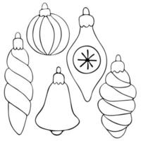 A set of Christmas tree toys in the doodle style on a white background. vector