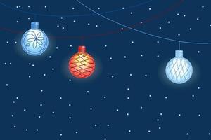 New Year's winter vector background with colorful lanterns on a dark background.