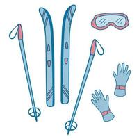 conjunto de invierno vectorial - esquís, gafas y guantes vector