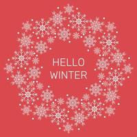 Vector background. A frame of white snowflakes on a red background.
