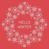 Vector background. A frame of white snowflakes on a red background.