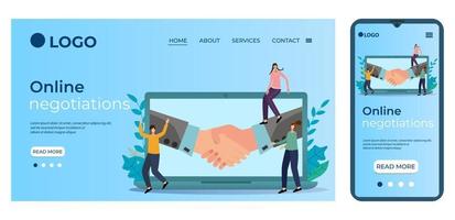 Online negotiations.Template for the user interface of the website's home page.Landing page template.The adaptive design of the smartphone.vector illustration. vector