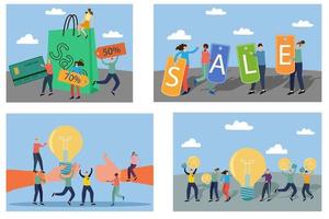 Big sale.Search for ideas.Start-up.A set of illustrations for the design.Flat vector illustration.