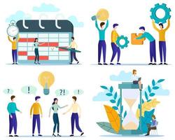 Time management, work management, search for ideas, teamwork.A set of illustrations for the design.flat vector illustration.