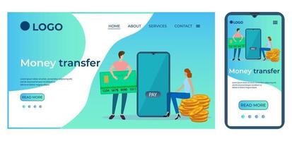 Money transfer.Template for the user interface of the site's home page.Landing page template.The adaptive design of the smartphone.vector illustration. vector