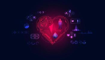 abstract heart digital processing body heart rate blood oxygen interface health on blue modern background vector