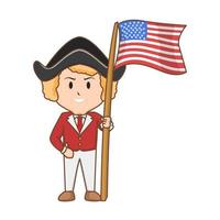 Cute columbus cartoon vector holding flag