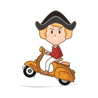 Cute columbus cartoon vector riding a scooter