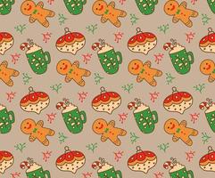 Winter seamless patterns with christmas elements. Awesome holiday vector background. Christmas repeating texture for surface design, wallpapers, fabrics, wrapping paper etc.