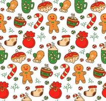 Winter seamless patterns with christmas elements. Awesome holiday vector background. Christmas repeating texture for surface design, wallpapers, fabrics, wrapping paper etc.