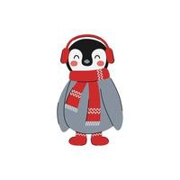 pequeños pingüinos lindos en ropa de invierno aislados sobre fondo blanco. animales de navidad y año nuevo vector