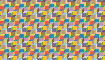 Abstract vector background with colorful symmetrical parallelogram shapes. Simple flat illustration of multicolored stacking cube. Geometry seamless pattern artwork, squares, rhombuses, or hexagons.