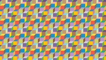 Abstract vector background with colorful symmetrical parallelogram shapes. Simple flat illustration of multicolored stacking cube. Geometry seamless pattern artwork, squares, rhombuses, or hexagons.