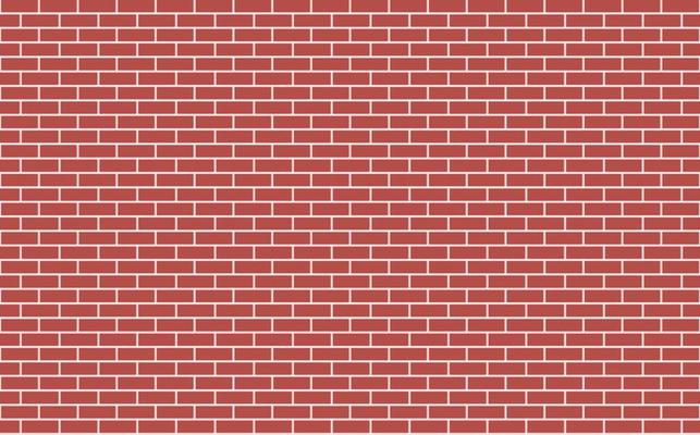 Red brick wall background. Geometric seamless pattern texture. Simple flat vector, arranged rectangular shape. Illustration of brown concrete brick, building materials, house walls. For backdrops.