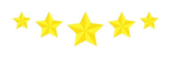 Five star rating, flat icon review for apps and websites. Yellow 5 star rank sticker isolated on a white background. For customer ratings or levels of food products, services, hotels, or restaurants. vector