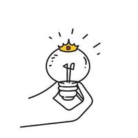 hand drawn doodle light bulb with crown illustration vector