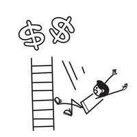 hand drawn doodle people fall down ladder to get money illustration vector