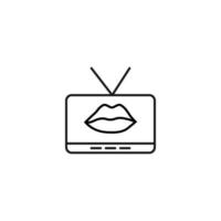 televisión, televisor, concepto de programa de televisión. signo vectorial dibujado en estilo plano. adecuado para sitios, artículos, libros, aplicaciones. trazo editable. icono de línea de labios en la pantalla de televisión vector