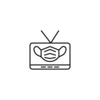 televisión, televisor, concepto de programa de televisión. signo vectorial dibujado en estilo plano. adecuado para sitios, artículos, libros, aplicaciones. trazo editable. icono de línea de máscara facial en la pantalla del televisor vector