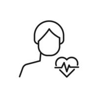 Hobby, business, profession of man. Modern vector outline symbol in flat style with black thin line. Monochrome icon of pulse on heart as sign of cardiogram by anonymous male