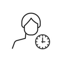 Hobby, business, profession of man. Modern vector outline symbol in flat style with black thin line. Monochrome icon of clock by anonymous male