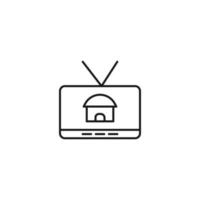 televisión, televisor, concepto de programa de televisión. signo vectorial dibujado en estilo plano. adecuado para sitios, artículos, libros, aplicaciones. trazo editable. icono de línea de la casa en la pantalla del televisor vector