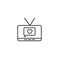 Television, tv set, tv show concept. Vector sign drawn in flat style. Suitable for sites, articles, books, apps. Editable stroke. Line icon of heart inside of speech bubble on tv screen