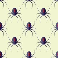 Halloween concept. Vector seamless pattern of spider on light yellow background. Suitable for postcards, fabric, textile, wrappers, wallpapers