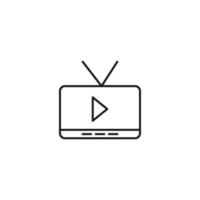 televisión, televisor, concepto de programa de televisión. signo vectorial dibujado en estilo plano. adecuado para sitios, artículos, libros, aplicaciones. trazo editable. icono de línea de señal de reproducción en la pantalla de televisión vector