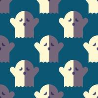 Halloween concept. Vector seamless pattern of spooky ghost on dark blue background. Suitable for postcards, fabric, textile, wrappers, wallpapers