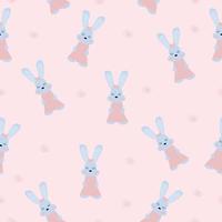 Seamless pattern cute handmade rabbit girl in a dress on a pink background. Background, wallpaper, packaging, textile template vector