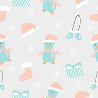 Seamless hand drawn pattern of winter elements on a grey background. Surface design for textile, fabric, wallpaper, packaging, gift wrap, paper, scrapbook and packaging vector