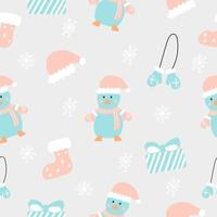 Seamless hand drawn pattern of winter elements on a grey background. Surface design for textile, fabric, wallpaper, packaging, gift wrap, paper, scrapbook and packaging vector