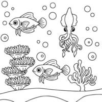 Print design aqua fish outline coloring page for kid vector