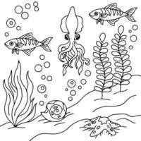 Print design aqua fish outline coloring page for kid vector