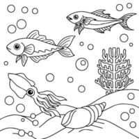 Print design aqua fish outline coloring page for kid vector