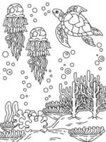 Print design aqua fish outline coloring page for kid vector
