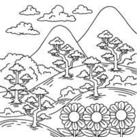 Print Design Nature Landscape Outline Coloring Page vector