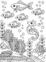 Print design aqua fish outline coloring page for kid vector