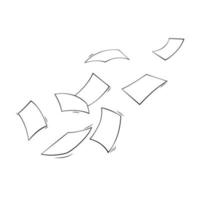 hojas de papel volador, ilustración cómica dibujada a mano vector