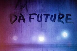 words da future handwritten on night foggy window glass surface photo