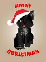 Greeting postcard. Happy new year and Merry Christmas with black cat. vector