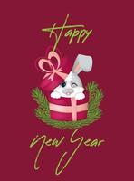 Greeting postcard. Happy new year 2023 with symbol of the year rabbit or hare. vector