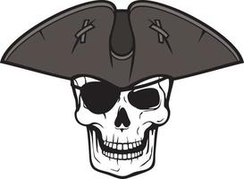 Pirate Skull, Triangle Hat and Eye Patch Vector Illustration