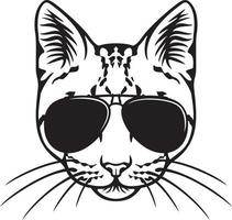 Cat Face with Aviator Sunglasses Black and White. Vector Illustration.