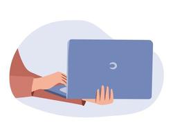 Laptop in hands. Isolated vector illustration