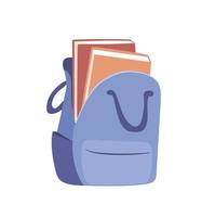 Open backpack with books. School bag isolated vector