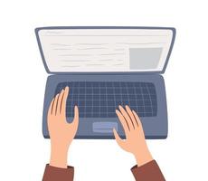 Top view of hands typing. Isolated vector. vector
