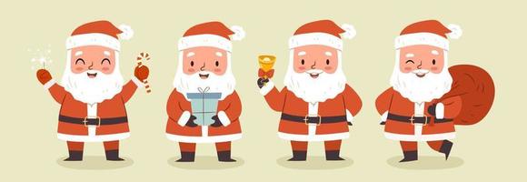 Santa character set. Santa Cluas in various poses, isolated on blank background. Cute cartoon vector illustration